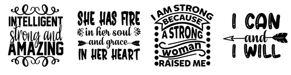 Creative Strong Woman Inscriptions, Labels And Badges Set Vector Illustration for Magazine, Decal, Vouchers