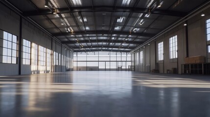 A contemporary design industrial interior with metal pillars and blank white walls. Light.