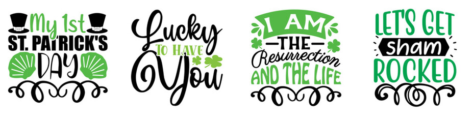 Vibrant St Patricks Day Calligraphy, Typography Pack Vector Illustration for Flyer, Vouchers, Wrapping Paper