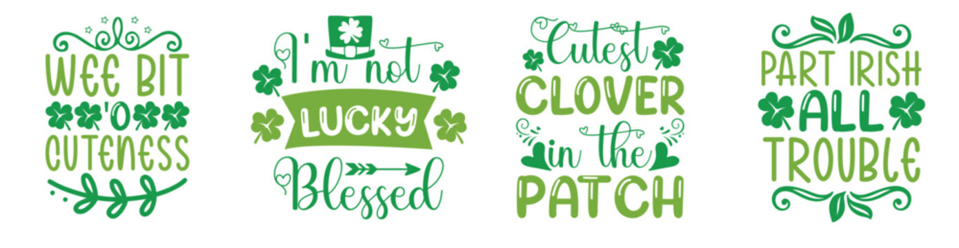 Minimalist St Patricks Day Hand Lettering, Quotes Bundle Vector Illustration for Flyer, Stationery, Brochure