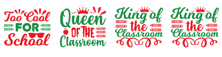Classic School Hand Lettering, Quotes Set Vector Illustration for Social Media Post, Holiday Cards, Printable