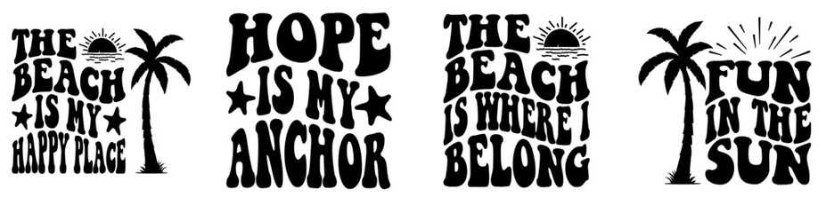 Simple Retro Summer Typography, Calligraphic Lettering Bundle Vector Illustration for Flyer, Bookmark, Label