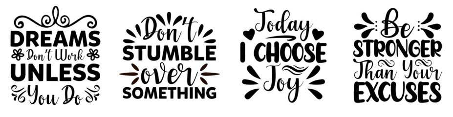 Decorative Inspirational Quotes, Calligraphic Lettering Bundle Vector Illustration for Greeting Card, Decal, Book Cover