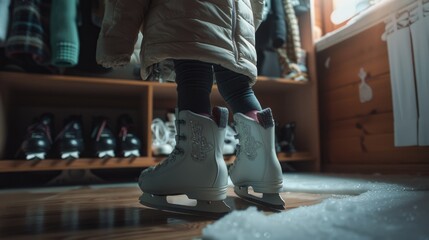 Obraz premium A person stands on ice skates, ready to glide across the frozen surface