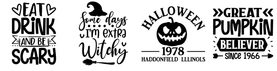 Elegant Halloween Typographic Emblems, Typography Pack Vector Illustration for Presentation, Infographic, Banner