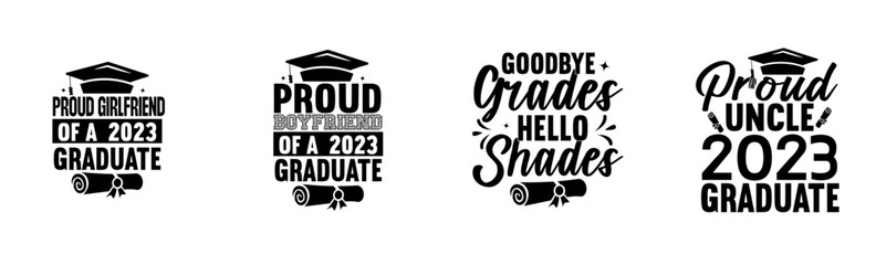 Fototapeta premium Classic Graduation Labels And Badges, Trendy Retro Style Illustration Set Vector Illustration for Label, Sticker, Icon