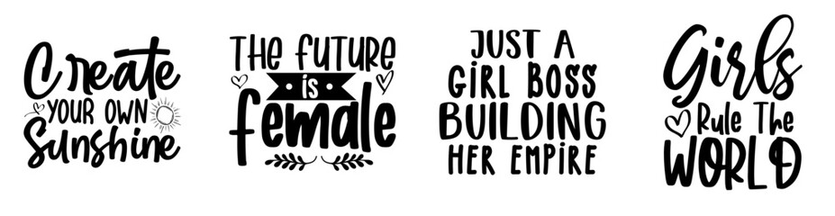 Minimalist Girl Power Typography, Hand Lettering Collection Vector Illustration for Presentation, Printable, T-Shirt Design