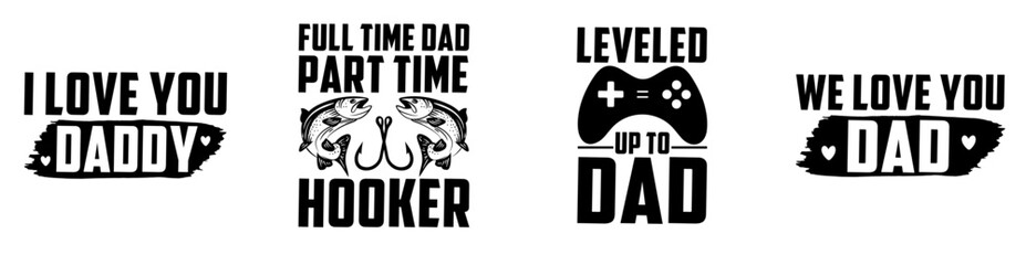 Minimal Fathers Day Calligraphic Lettering, Typographic Emblems Collection Vector Illustration for Holiday Cards, Gift Card, Decal