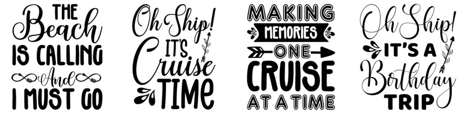 Colourful Cruise Phrases, Hand Lettering Set Vector Illustration for Label, Magazine, Gift Card