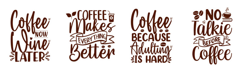 Minimalist Coffee Inscriptions, Quotes Set Vector Illustration for Magazine, Brochure, Flyer