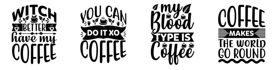 Classic Coffee Typographic Emblems, Phrases Collection Vector Illustration for Bookmark, Announcement, Printing Press