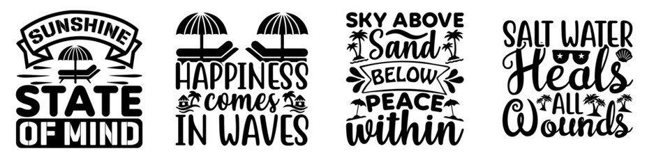 Obraz premium Cute Beach Typography, Calligraphy Collection Vector Illustration for Printing Press, Vouchers, Bookmark
