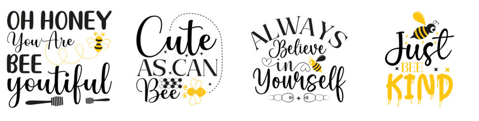 Vibrant Bee Hand Lettering, Typography Collection Vector Illustration for Advertising, Announcement, Poster