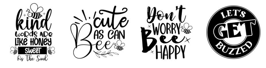 Vibrant Bee Calligraphic Lettering, Typography Collection Vector Illustration for Announcement, Sticker, Gift Card