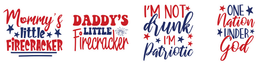 Decorative 4Th Of July Calligraphic Lettering, Typography Bundle Vector Illustration for Packaging, Decal, Infographic