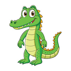 Naklejka premium Alligator Cartoon-Style Vector Illustration in Line Art on White Background – Simple and Clean Design in PNG Format for Animal Icons, Digital Graphics, and Reptile Illustrations