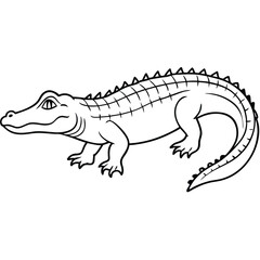 Naklejka premium Alligator Cartoon-Style Vector Illustration in Line Art on White Background – Simple and Clean Design in PNG Format for Animal Icons, Digital Graphics, and Reptile Illustrations