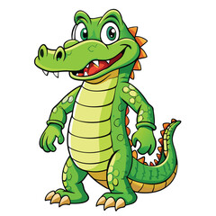 Fototapeta premium Alligator Cartoon-Style Vector Illustration in Line Art on White Background – Simple and Clean Design in PNG Format for Animal Icons, Digital Graphics, and Reptile Illustrations