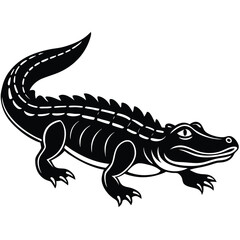 Fototapeta premium Alligator Cartoon-Style Vector Illustration in Line Art on White Background – Simple and Clean Design in PNG Format for Animal Icons, Digital Graphics, and Reptile Illustrations