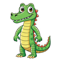 Naklejka premium Alligator Cartoon-Style Vector Illustration in Line Art on White Background – Simple and Clean Design in PNG Format for Animal Icons, Digital Graphics, and Reptile Illustrations