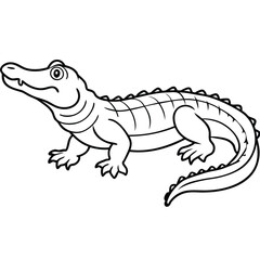 Obraz premium Alligator Cartoon-Style Vector Illustration in Line Art on White Background – Simple and Clean Design in PNG Format for Animal Icons, Digital Graphics, and Reptile Illustrations