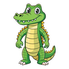 Fototapeta premium Alligator Cartoon-Style Vector Illustration in Line Art on White Background – Simple and Clean Design in PNG Format for Animal Icons, Digital Graphics, and Reptile Illustrations