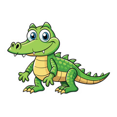 Fototapeta premium Alligator Cartoon-Style Vector Illustration in Line Art on White Background – Simple and Clean Design in PNG Format for Animal Icons, Digital Graphics, and Reptile Illustrations