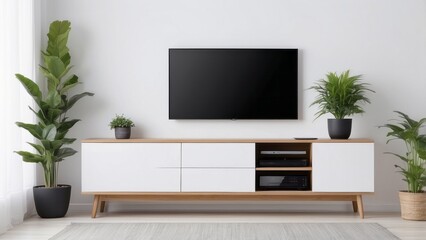 Modern Living Room with White Cabinet and Mounted TV