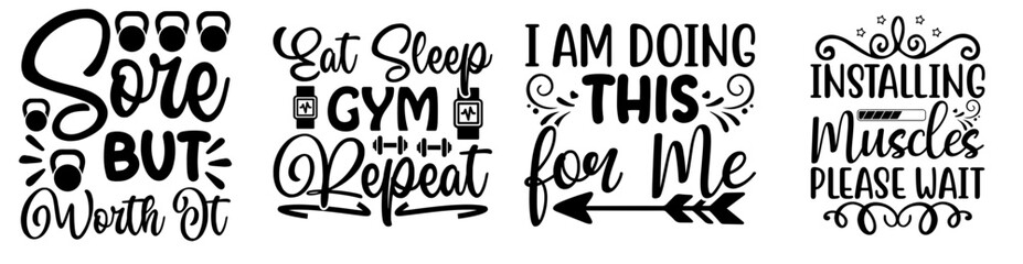 Modern Workout Calligraphy, Labels And Badges Pack Vector Illustration for T-Shirt Design, Poster, Announcement