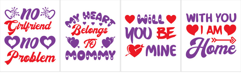 Elegant Valentines Day Typographic Emblems, Labels And Badges Bundle Vector Illustration for Label, Bookmark, Vouchers