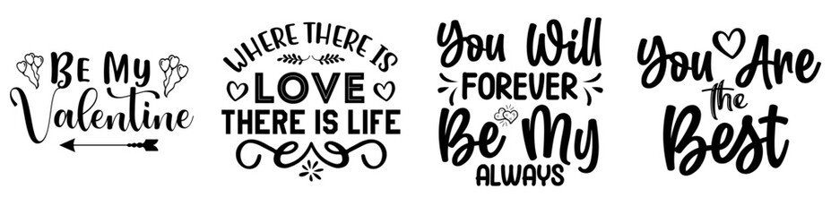 Cute Valentines Trendy Retro Style Illustration, Phrases Bundle Vector Illustration for Advertisement, Decal, Printable