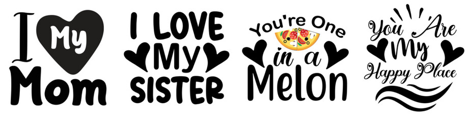 Minimal Valentines Day Typographic Emblems, Phrases Bundle Vector Illustration for Bookmark, T-Shirt Design, Postcard