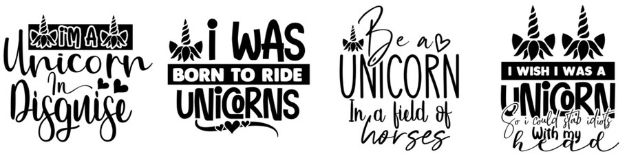 Creative Unicorn Labels And Badges, Typographic Emblems Bundle Vector Illustration for Bookmark, T-Shirt Design, Magazine