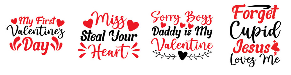 Minimalist Valentine T Shirt Phrases, Hand Lettering Set Vector Illustration for Decal, Announcement, Gift Card