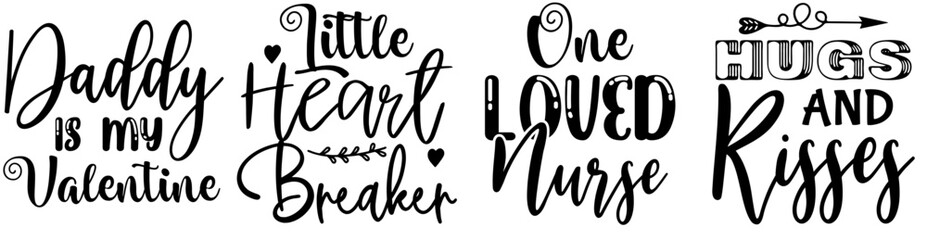 Classic Valentines Day Calligraphic Lettering, Typographic Emblems Collection Vector Illustration for T-Shirt Design, Postcard, Magazine