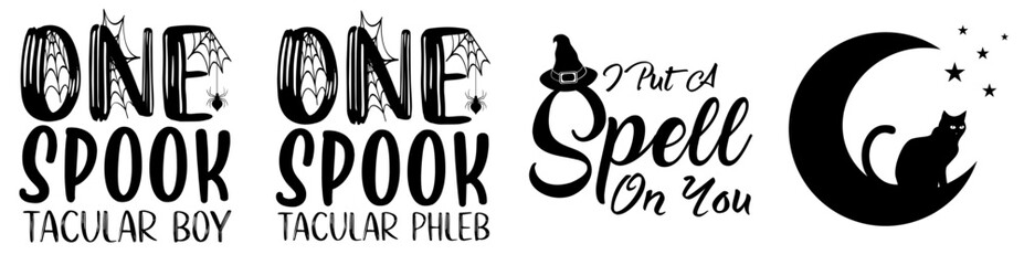 Minimal Halloween Trendy Retro Style Illustration, Calligraphic Lettering Bundle Vector Illustration for Infographic, Flyer, Brochure