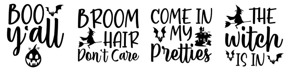 Colourful Halloween Trendy Retro Style Illustration, Typographic Emblems Bundle Vector Illustration for Bookmark, Brochure, Postcard