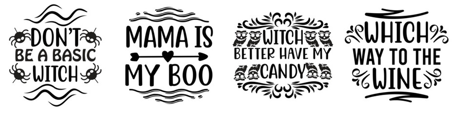 Decorative Halloween Calligraphic Lettering, Quotes Pack Vector Illustration for Social Media Post, Flyer, Mug Design