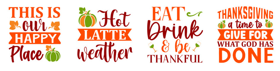 Creative Fall Hand Lettering, Trendy Retro Style Illustration Set Vector Illustration for Label, Brochure, Printable