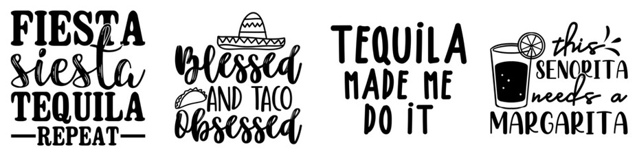 Creative Cinco De Mayo Phrases, Trendy Retro Style Illustration Bundle Vector Illustration for Gift Card, Printable, T-Shirt Design