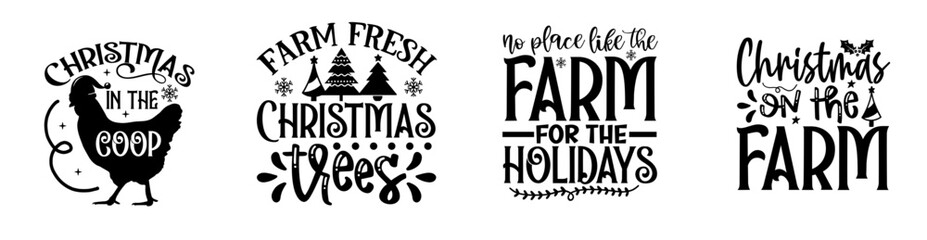 Decorative Country Christmas Typographic Emblems, Hand Lettering Bundle Vector Illustration for Logo, Printing Press, Newsletter