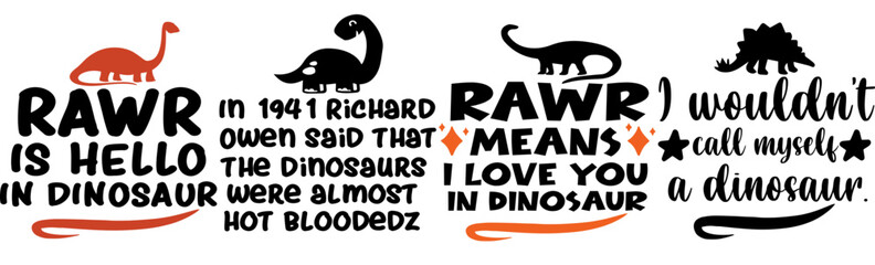 Cute Dinosaur Inscriptions, Hand Lettering Set Vector Illustration for Sticker, Wrapping Paper, Newsletter © David
