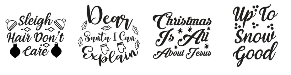 Decorative Christmas Phrases, Quotes Bundle Vector Illustration for Gift Card, Wrapping Paper, Advertisement