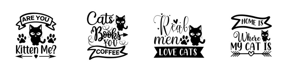 Colourful Cat Typography, Calligraphy Bundle Vector Illustration for Holiday Cards, Advertisement, Vouchers