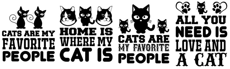 Cute Cat Calligraphy, Typography Pack Vector Illustration for Stationery, Logo, Icon