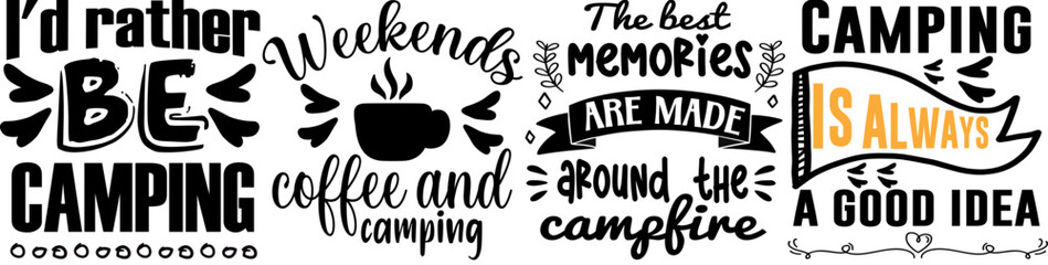 Obraz premium Elegant Camping Hand Lettering, Typography Pack Vector Illustration for Gift Card, Postcard, Printable