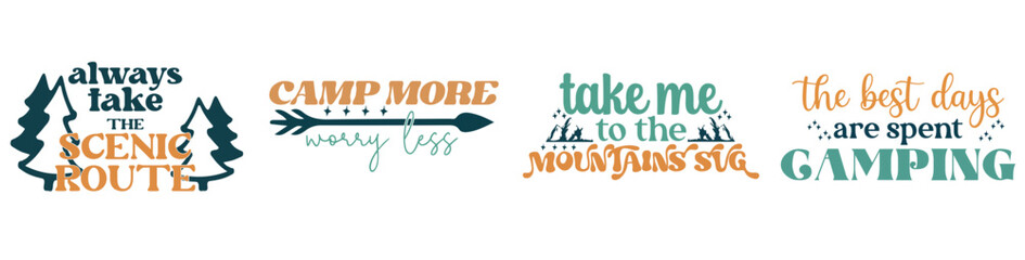 Minimal Camping Typographic Emblems, Typography Collection Vector Illustration for Printable, Brochure, Wrapping Paper