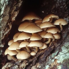 Close-up of Mushrooms Growing at a Tree Base