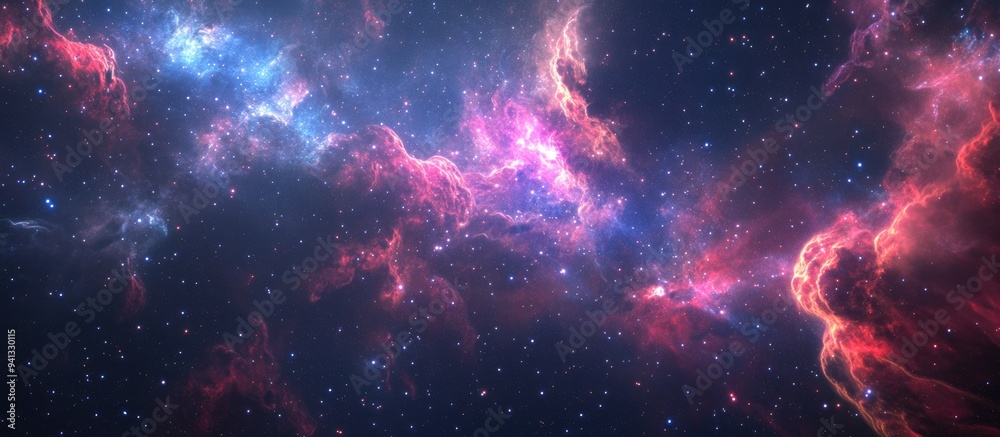Leinwandbilder space scene in a panoramic 3d cartoon rendering featuring stars a nebula and a galaxy in the univers