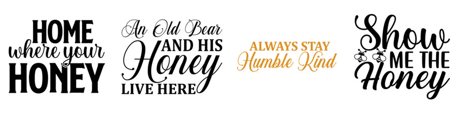 Creative Bee Trendy Retro Style Illustration, Calligraphic Lettering Set Vector Illustration for Holiday Cards, Banner, T-Shirt Design